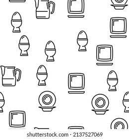 Tableware For Banquet Or Dinner Vector Seamless Pattern Thin Line Illustration