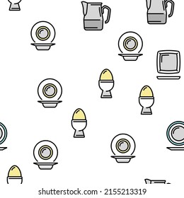 Tableware For Banquet Or Dinner Vector Seamless Pattern Thin Line Illustration