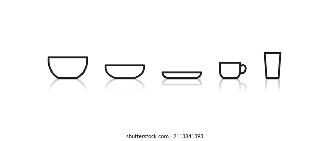 Tableware black icons. Plate symbol. simple icon dish. Vector illustration on white backdrop. EPS10