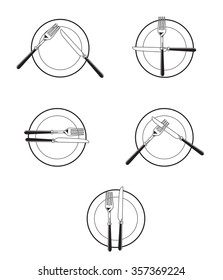 Tableware. Finished dinner. Cutlery. icons. Flat.