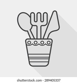 tableware flat icon with long shadow, line icon