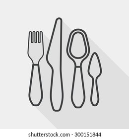 tableware flat icon with long shadow, line icon