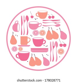 tableware food element set object vector silhouette illustration circle decor
