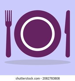 Tableware. Fork, plate, knife. Illustration in a flat style.
