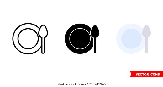 Tableware icon of 3 types: color, black and white, outline. Isolated vector sign symbol.