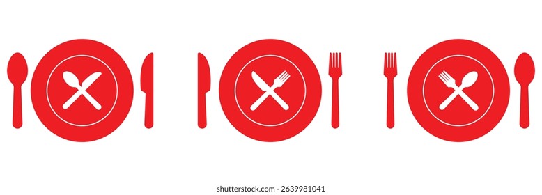 Tableware icon set of fork, knife, spoon. Logotype menu. Cutlery and crockery sign. Vector illustration