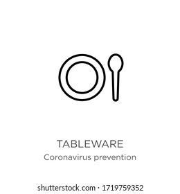 Tableware icon. Thin linear tableware outline icon isolated on white background from Coronavirus Prevention collection. Modern line vector sign, symbol, stroke for web and mobile