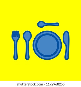 Tableware icon. Vector. Office style blue icon at yellow background.