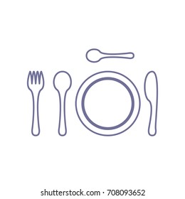 Tableware icon. Vector. Violet linear icon on white background. Isolated.
