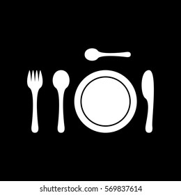 Tableware icon. White icon on black background.