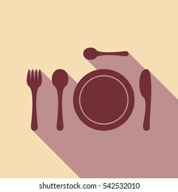 Tableware icon. Wine color icon with rosy brown flat style shadow path on wheat background.