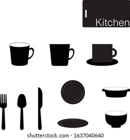 Tableware icons of black and white