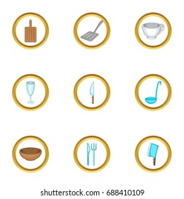 Tableware icons set. Cartoon set of 9 tableware vector icons for web isolated on white background