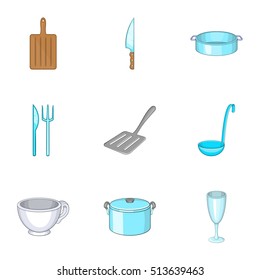 Tableware icons set. Cartoon illustration of 9 tableware vector icons for web