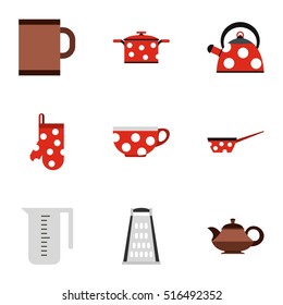 Tableware icons set. Flat illustration of 9 tableware vector icons for web