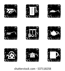Tableware icons set. Grunge illustration of 9 tableware vector icons for web