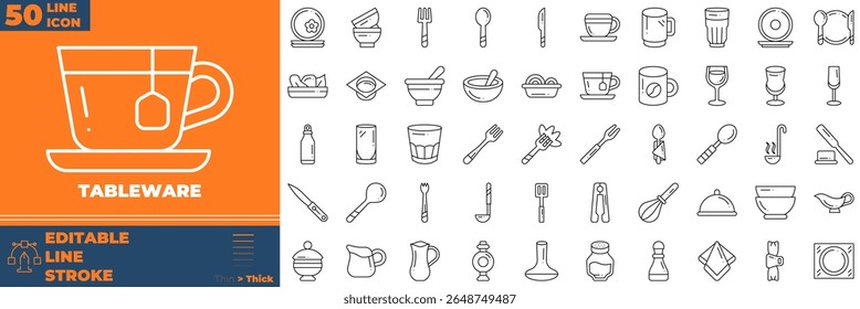 Tableware Line Editable Icons set. Vector illustration in modern thin line style of tableware icons: fork, knife, spoon, etc