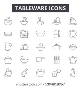 Tableware Line Icon Signs.  Linear Vector Outline Illustration Set Concept.