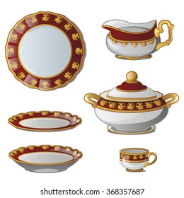 Tableware made of porcelain. Vector.