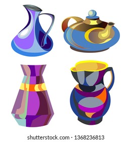 Tableware multi-colored rainbow vector illustration set isolated on white background