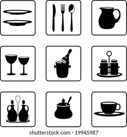 tableware objects black and white silhouettes (also available in raster format)