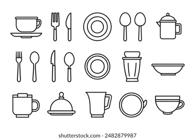 tableware related icon set isolated flat vector illustration on white background