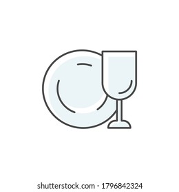 Tableware RGB Color Icon. Clean Dish And Glass. Kitchen Dinnerware. Empty Cup. Clear Glassware From Dishwasher. Table Utensil To Eat Food. Domestic Tableware. Isolated Vector Illustration