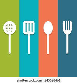 Tableware Serving Utensils icons set great for any use. Vector EPS10.