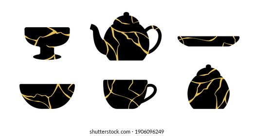 tableware set Gold kintsugi Japanese Art of Repairing 