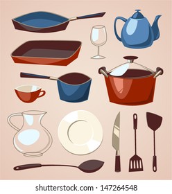 Tableware set. Household series vector illustration.