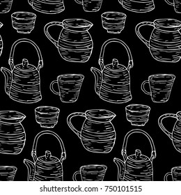 Tableware set vector illustration. Doodle style. Design, print, logo, decor, textile, paper.