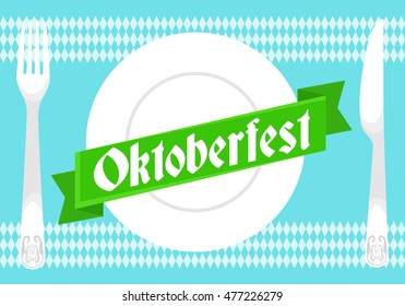 Tableware. Table setting. Top view. Elements for design fork, knife. Oktoberfest illustration