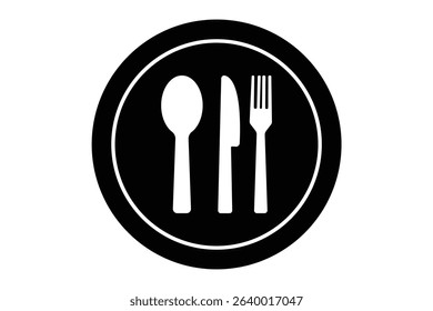 Tableware thin line icon set of fork, knife, spoon. cutlery knife, spoon and plate icons.