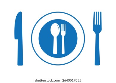 Tableware thin line icon set of fork, knife, spoon. cutlery knife, spoon and plate icons.