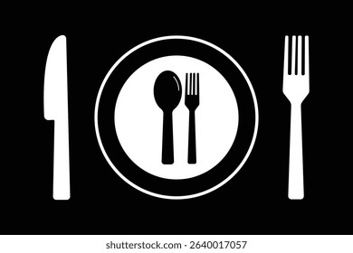 Tableware thin line icon set of fork, knife, spoon. cutlery knife, spoon and plate icons.