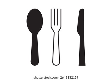 Tableware thin line icon set of fork, knife, spoon. Logotype menu. Cutlery and crockery sign. Flat style eating utensils symbol collection. Cutlery icon. restaurant business concept eps 10