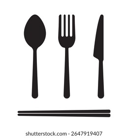 tableware, utensil, spoon, fork, knife and chopstick silhouette vector illustration elements. restaurant, food, cuisine theme.