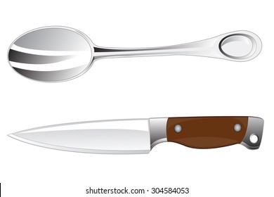 Tablewears spoon and knife on white background is isolated