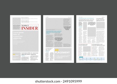 Tabloid newspaper template. Editorial layout, 6 columns.