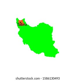 Tabriz marked on the map of Iran sign