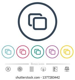 Tabs flat color icons in round outlines. 6 bonus icons included.