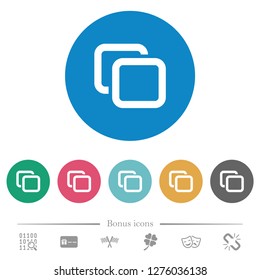 Tabs flat white icons on round color backgrounds. 6 bonus icons included.