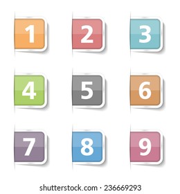 Tabs with numbers 1-9, vector eps10 illustration