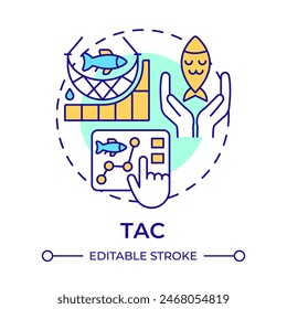 TAC multi color concept icon. Fisheries management, allowable catch. Aquatic ecosystem. Round shape line illustration. Abstract idea. Graphic design. Easy to use in infographic, presentation