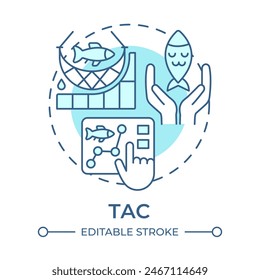 TAC soft blue concept icon. Fisheries management, allowable catch. Aquatic ecosystem. Round shape line illustration. Abstract idea. Graphic design. Easy to use in infographic, presentation