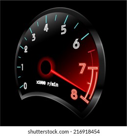 Tachometer 3D (revolution-counter , RPM gauge). Vector illustration