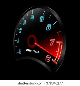 Tachometer 3D (revolution-counter , RPM gauge). Vector illustration.
