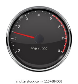 Tachometer. Black car gauge. Vector 3d illustration isolated on white background