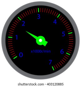 Tachometer dashboard device. Tache and speed, velocity and  dashboard, tachograph and race, indicator meter device panel. Vector flat design illustration