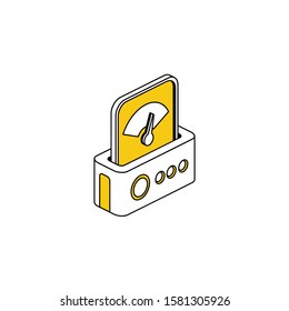 Tachometer device. Vector line, 3d stroke isometric, color web icon, new flat style. Creative illustration design, abstract idea for infographics.